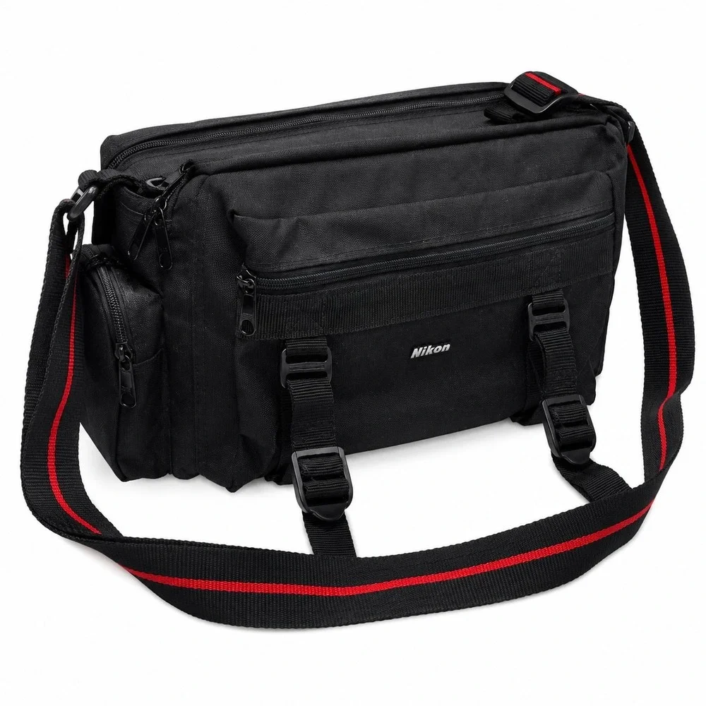 Vintage Nikon Camera Shoulder Bag Padded Adjustable Strap Multi Pocket Black